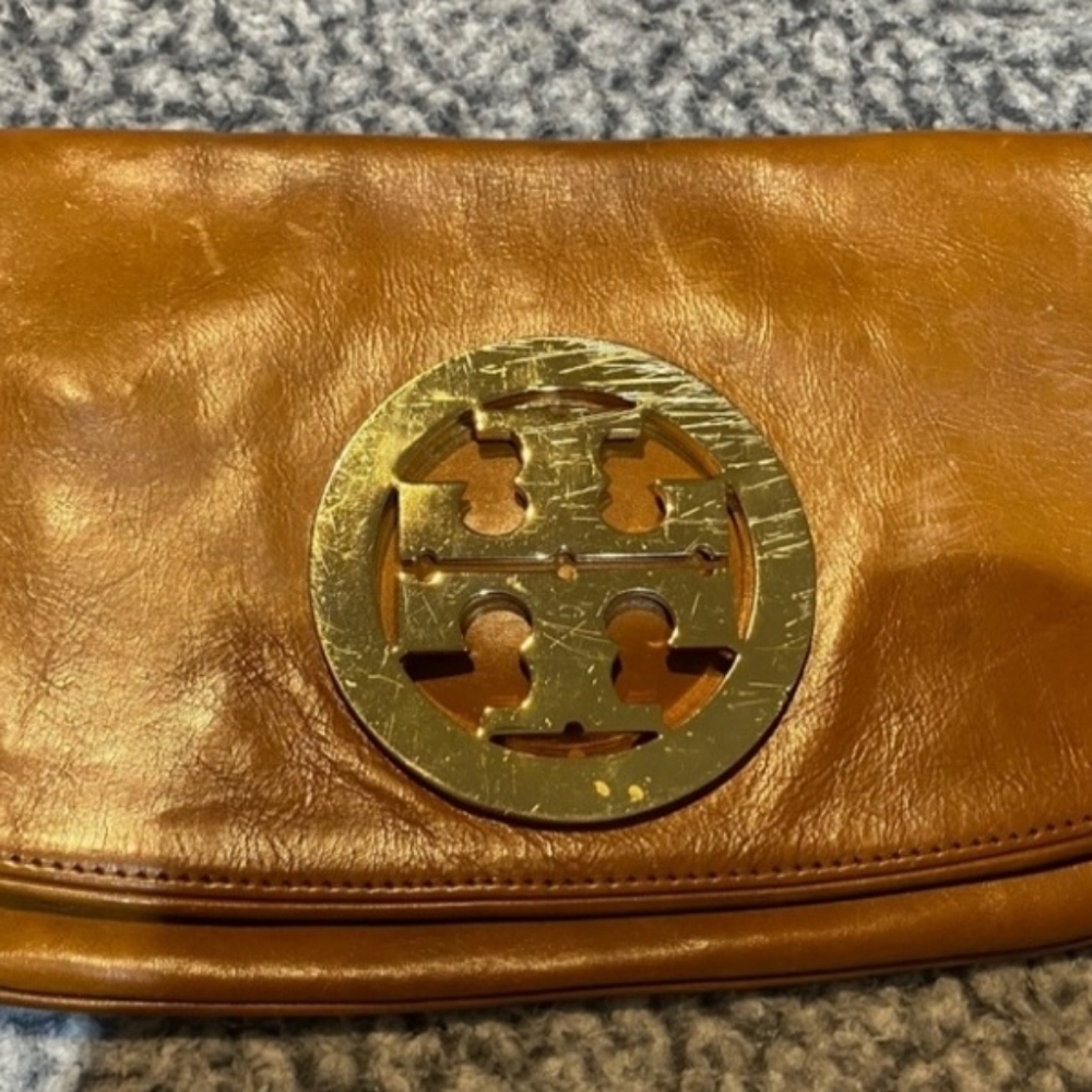 Tory Burch Camel and Gold Clutch